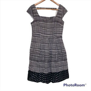 Nine West Black & White Pleated Eyelet Trim Back Cut‎ Out fit and flare dress